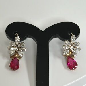 Gold Floral Drop Earrings with Pink Teardrop Stones